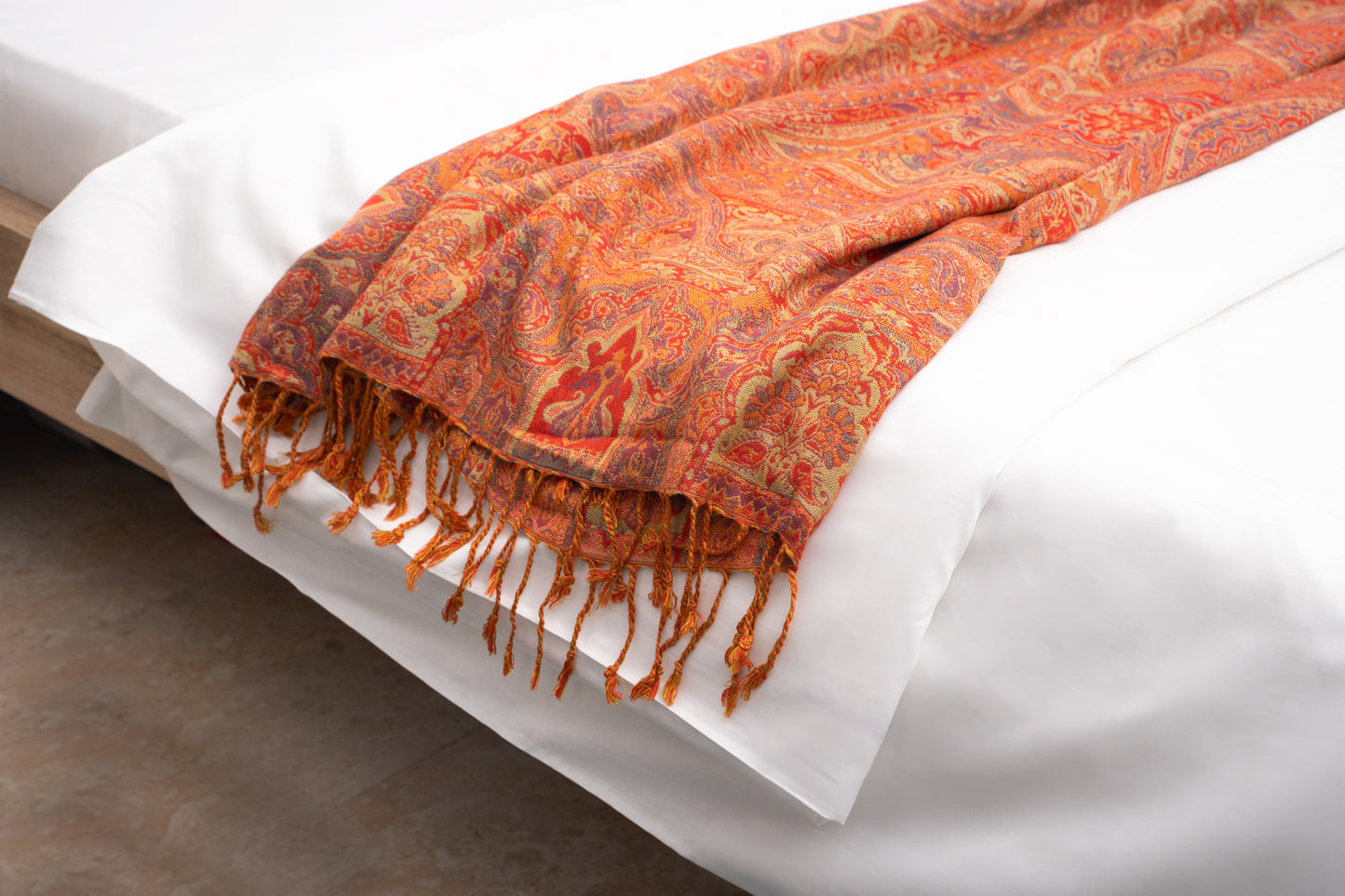 Artisanal Rustic Orange Paisley Camel Wool Throw Blanket – Handcrafted Luxury