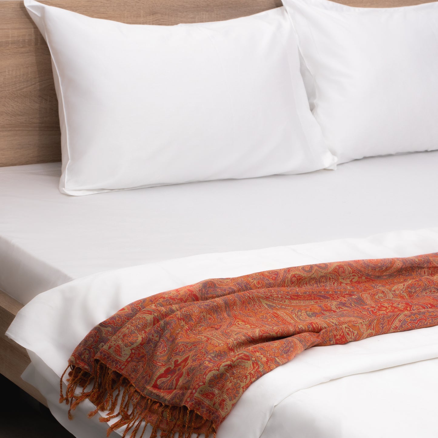 Artisanal Rustic Orange Paisley Camel Wool Throw Blanket – Handcrafted Luxury