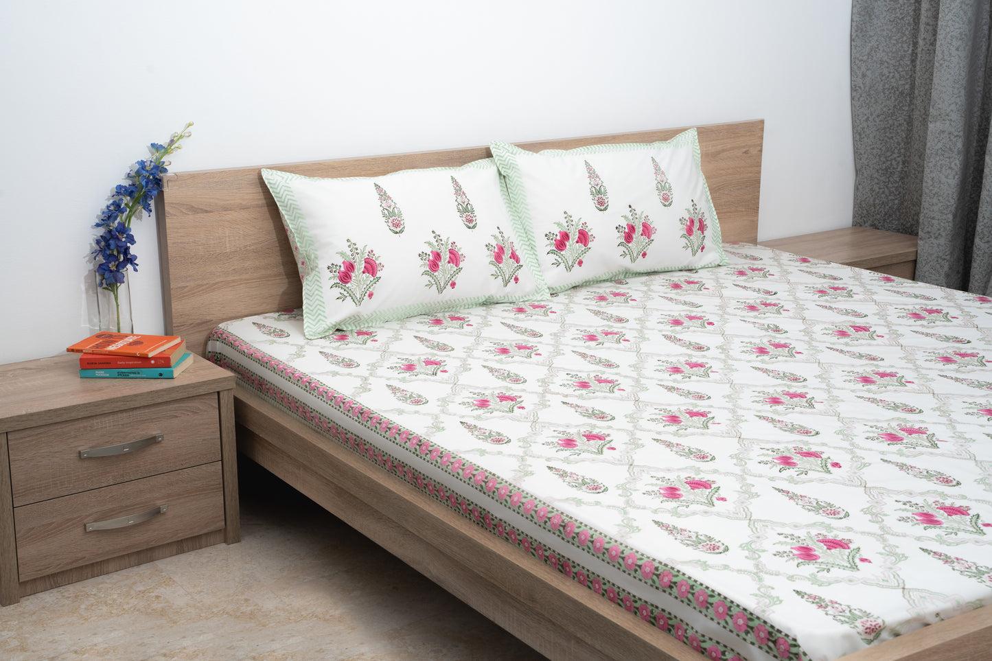 HandBlock Artisan Weave Floral Motifs Bedsheet Set