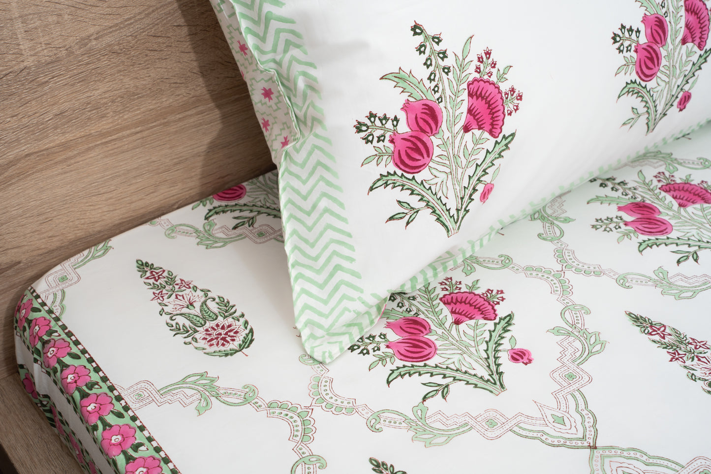 HandBlock Artisan Weave Floral Motifs Bedsheet Set
