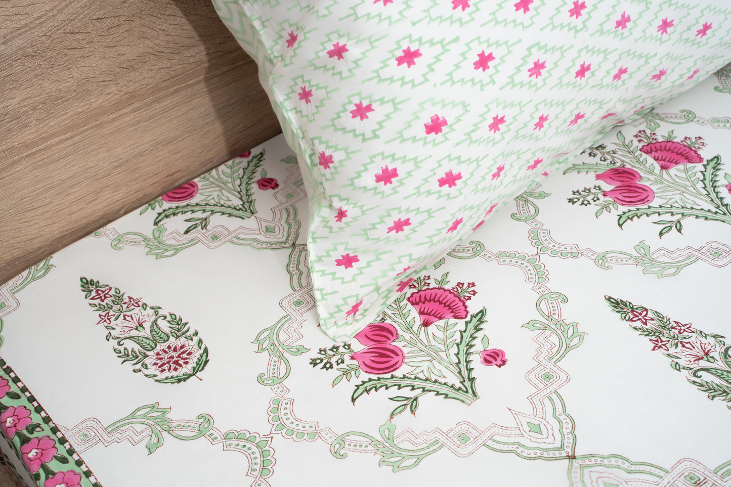 HandBlock Artisan Weave Floral Motifs Bedsheet Set