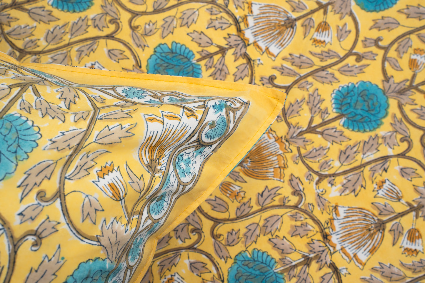 HandBlock Artisan Weave Yellow Floral Motifs Bedsheet Set