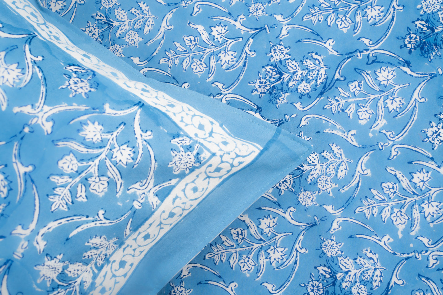 HandBlock Artisan Weave Floral White & Blue Bedsheet Set