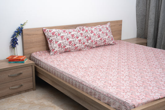 HandBlock Artisan Weave Paisley Light Pink Floral Bedsheet Set