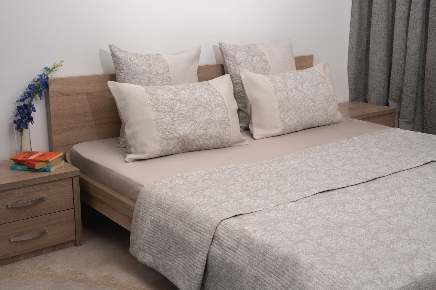 Elysian 5 Piece Quilt Set - Beige & Pale Silver