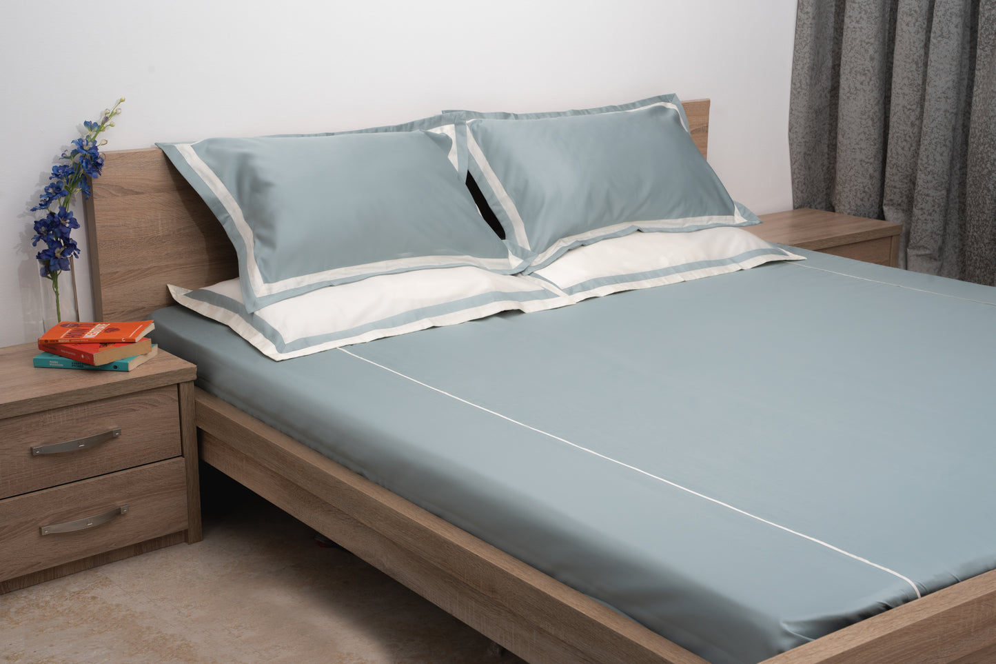 Serene Bedsheet with 2 Sets of Matching Pillow Covers - Greyish bLue
