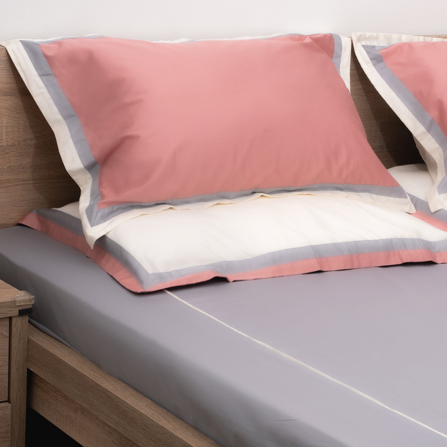Serene Bedsheet with 2 Sets of Matching Pillow Covers - Grey & Peach