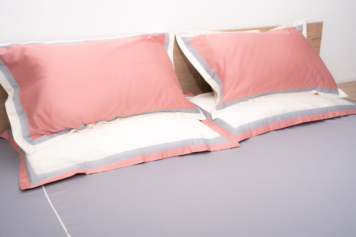 Serene Bedsheet with 2 Sets of Matching Pillow Covers - Grey & Peach