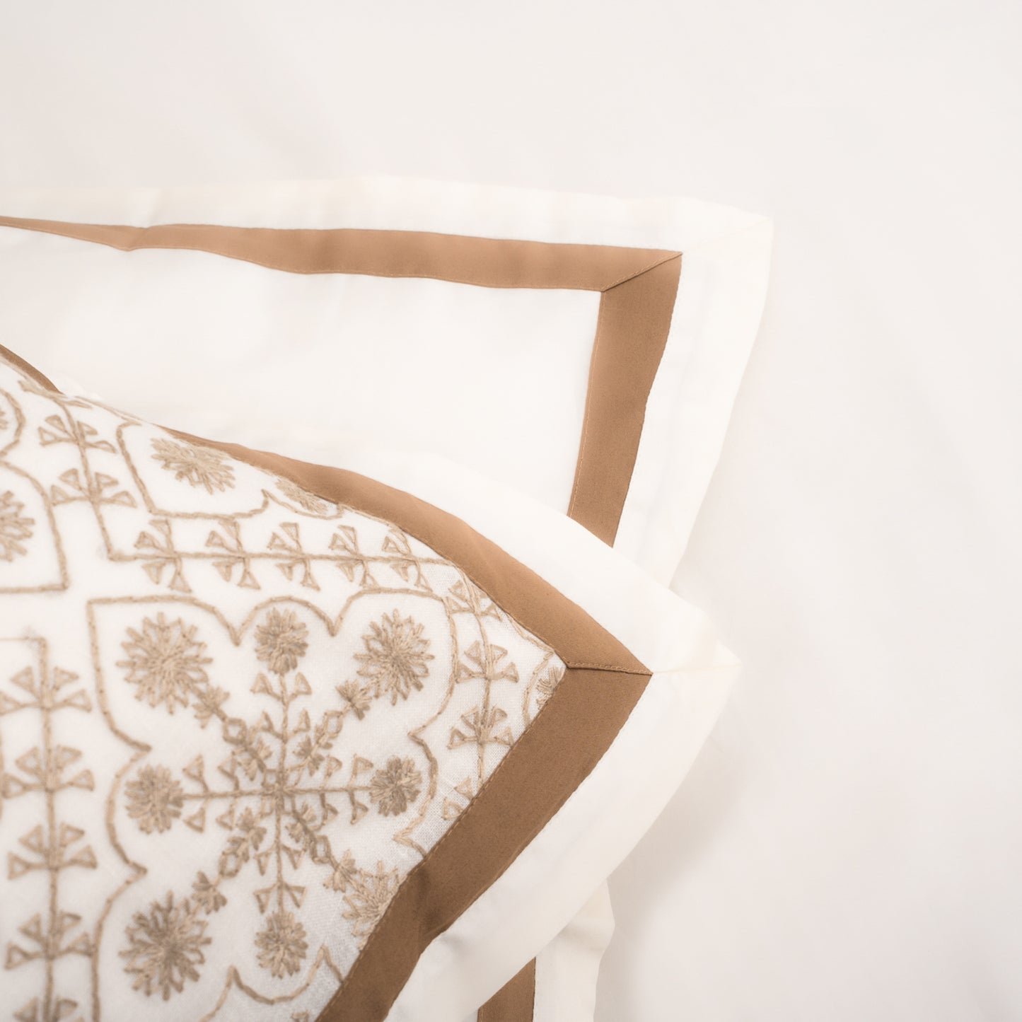 Serene Embroidery Bedsheet with 2 Sets of Matching Pillow Covers - Cream & Brown