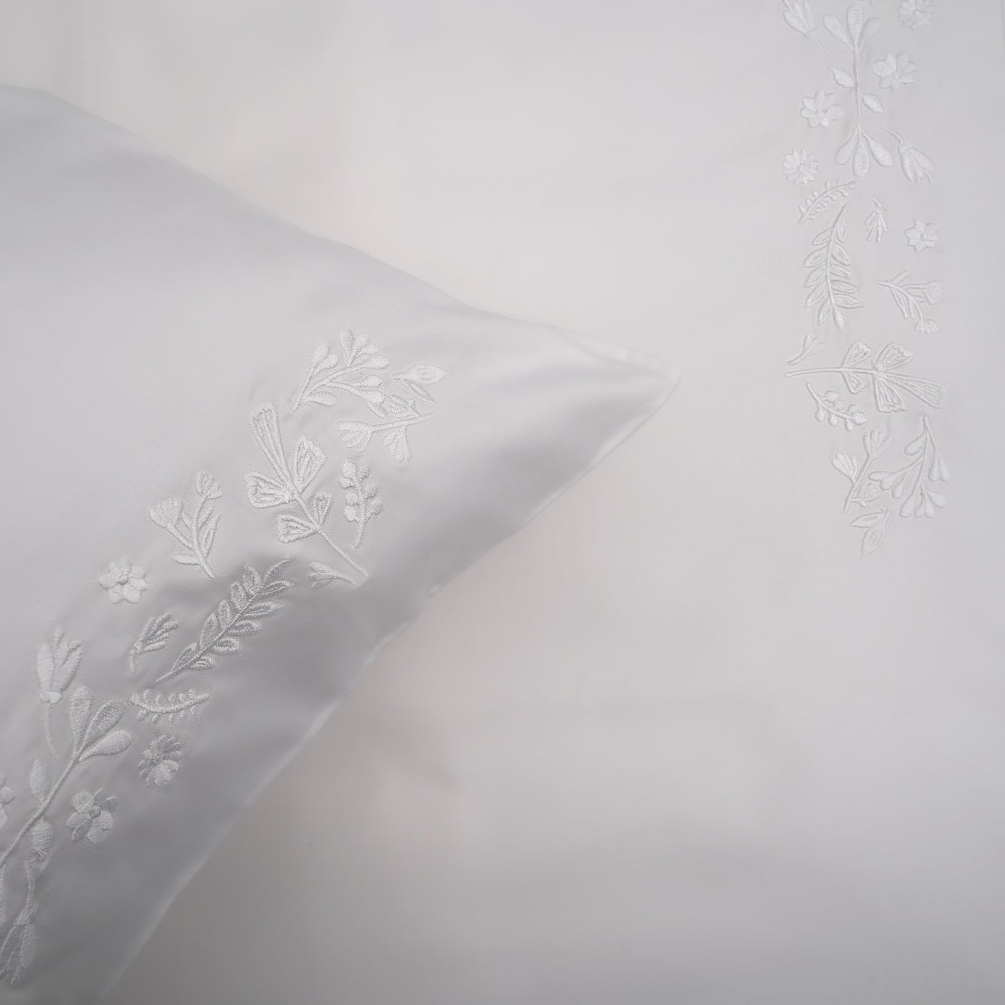 Signature Floral Embroidered White Bedsheet Duvet Cover Set