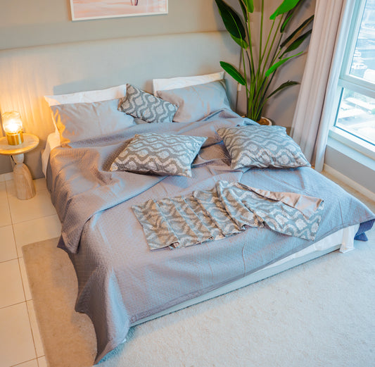 Elysian 7 Piece Quilt Set - Grey & Silver