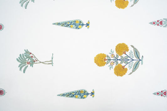 HandBlock Artisan Weave Yellow Floral Leaf Motifs Bedsheet Set