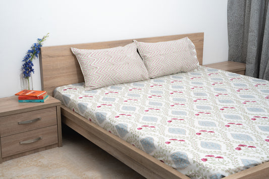 HandBlock Artisan Weave Chevron Floral Bedsheet Set