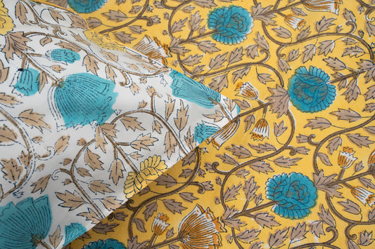 HandBlock Artisan Weave Yellow Floral Motifs Bedsheet Set