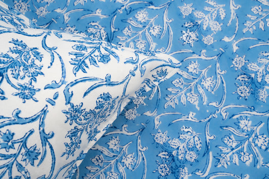 HandBlock Artisan Weave Floral White & Blue Bedsheet Set